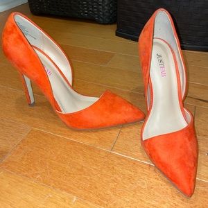 Orange slanted d’orsay pump